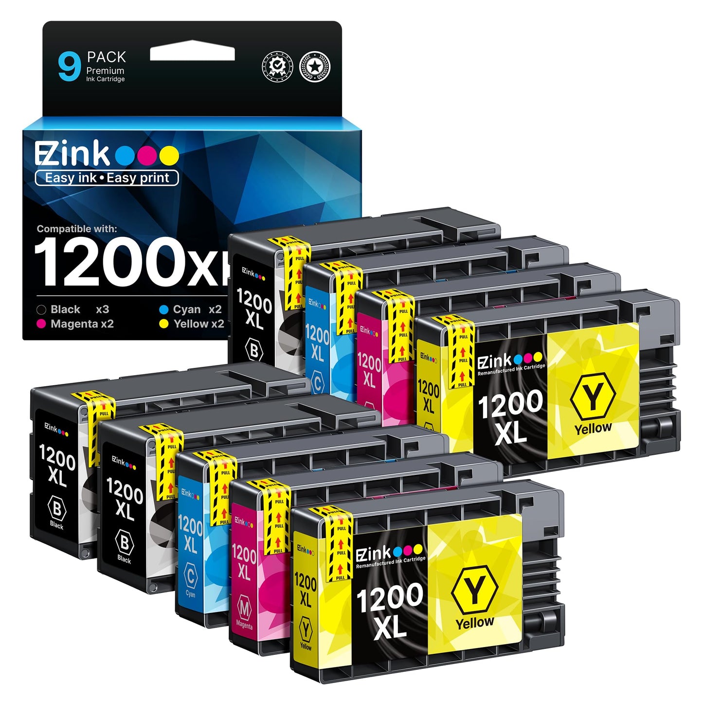 9 Pack E-Z Ink (TM Compatible PGI-1200XL Ink Cartridge Replacement for Canon PGI-1200 XL for Maxify MB2720 MB2320 MB2120 MB2350 MB2050 MB2020 Printer (3 Black, 2 Cyan, 2 Magenta, 2 Yellow)