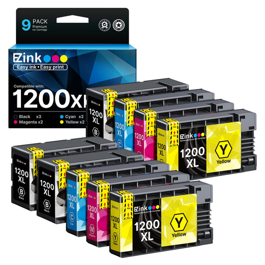 9 Pack E-Z Ink (TM Compatible PGI-1200XL Ink Cartridge Replacement for Canon PGI-1200 XL for Maxify MB2720 MB2320 MB2120 MB2350 MB2050 MB2020 Printer (3 Black, 2 Cyan, 2 Magenta, 2 Yellow)
