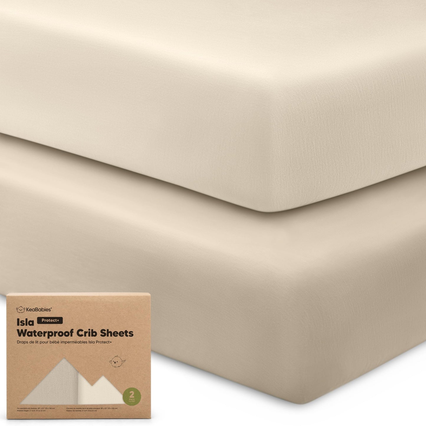 2-Pack Waterproof Baby Crib Sheets for Boys, Girls - Viscose Derived from Bamboo Toddler Bed Sheet Neutral, Fitted Crib Mattress Protector Cover for Baby Bedding, Soft & Gentle (Ecru)