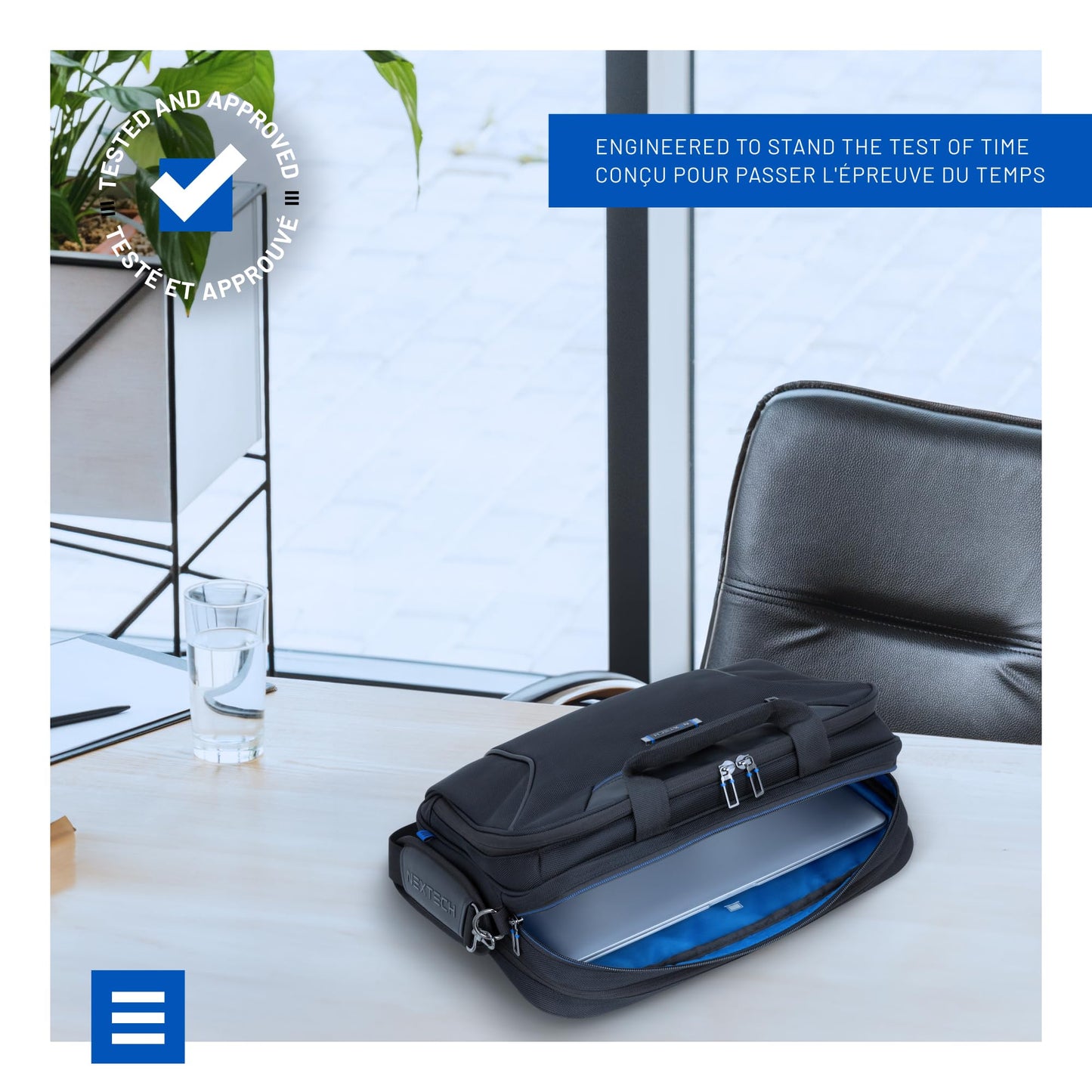 NEXTECH NXT003 Briefcase — 15.6" Laptop Bag With Computer or Tablet Compartment, Adjustable Shoulder Strap, Pass-Through Strap Luggage Sleeve And Many Zippered Pockets – Black