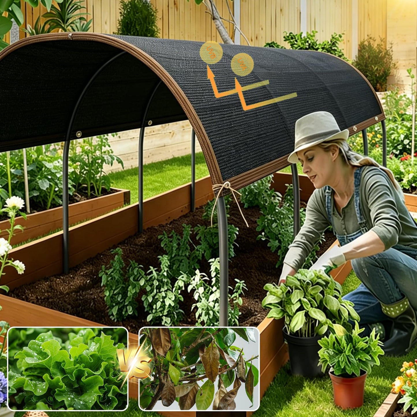 Shade Cloth, 95% Garden Sun Shade Cloth Black Sunblock Shade Net UV Resistant Shade Netting with Grommets for Plant Pergola Porch Privacy Screen Patio Awnings Outdoor Parking Yard