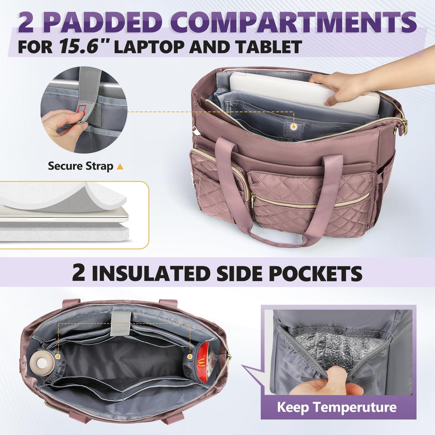 SDYSM Teacher Tote Bag for Women 15.6 inch Laptop Bag Work Bags Nurse Tote Professional Computer Messenger Shoulder Bags Laptop Briefcase for Office, College, Nursing