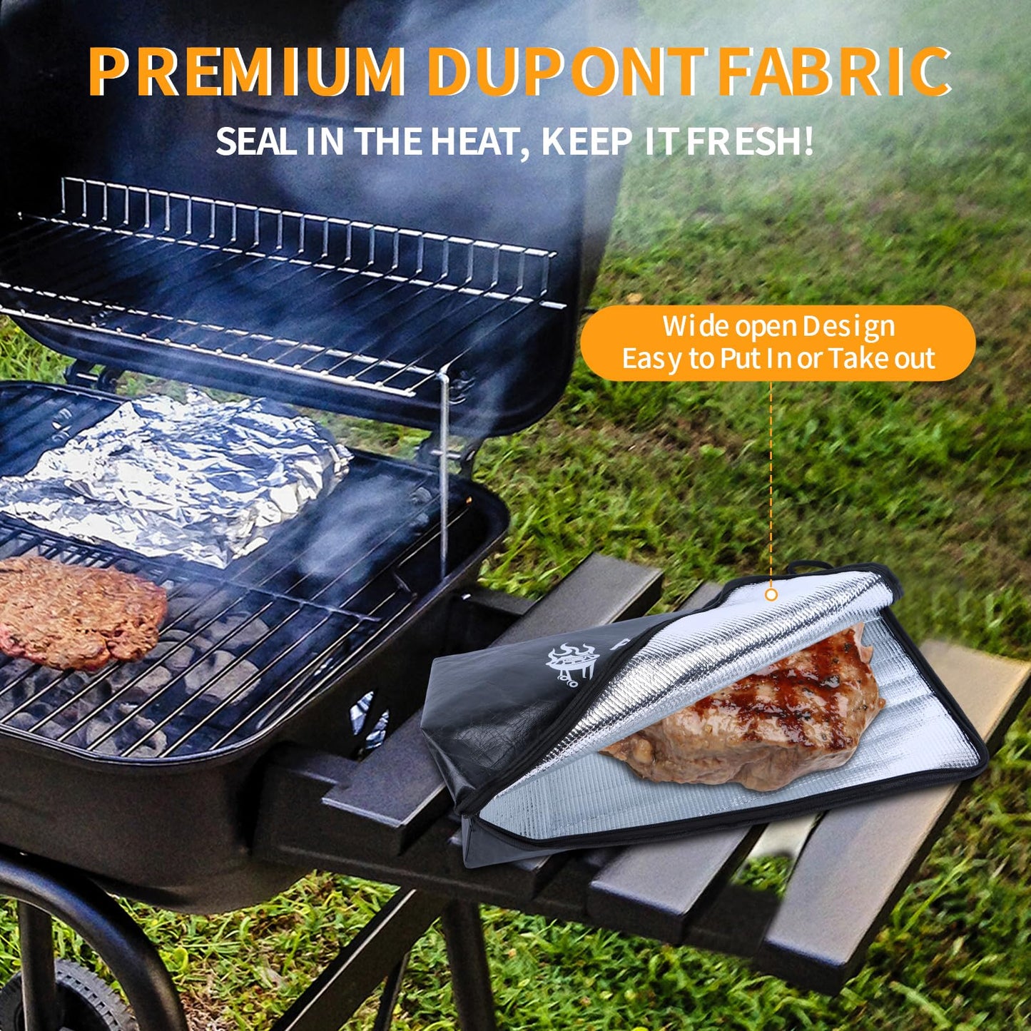 ANFUDEER BBQ Blanket for Resting Meat - Heavy Duty, Insulated Meat Resting Bag for Smoked and Grilled Meats - Reusable Brisket Resting Blanket with Wide Mouth for Brisket, Pork, Steak, More