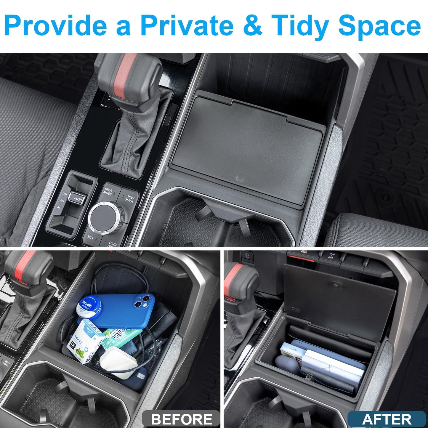 Center Console Hidden Organizer Compatible with 2022 2023 2024 2025 2026 Toyota Tundra and 2026 Toyota Sequoia Accessories OEM Secret Compartment Storage Box Press Open(Fit SR/SR5/Limited/TRD Pro)