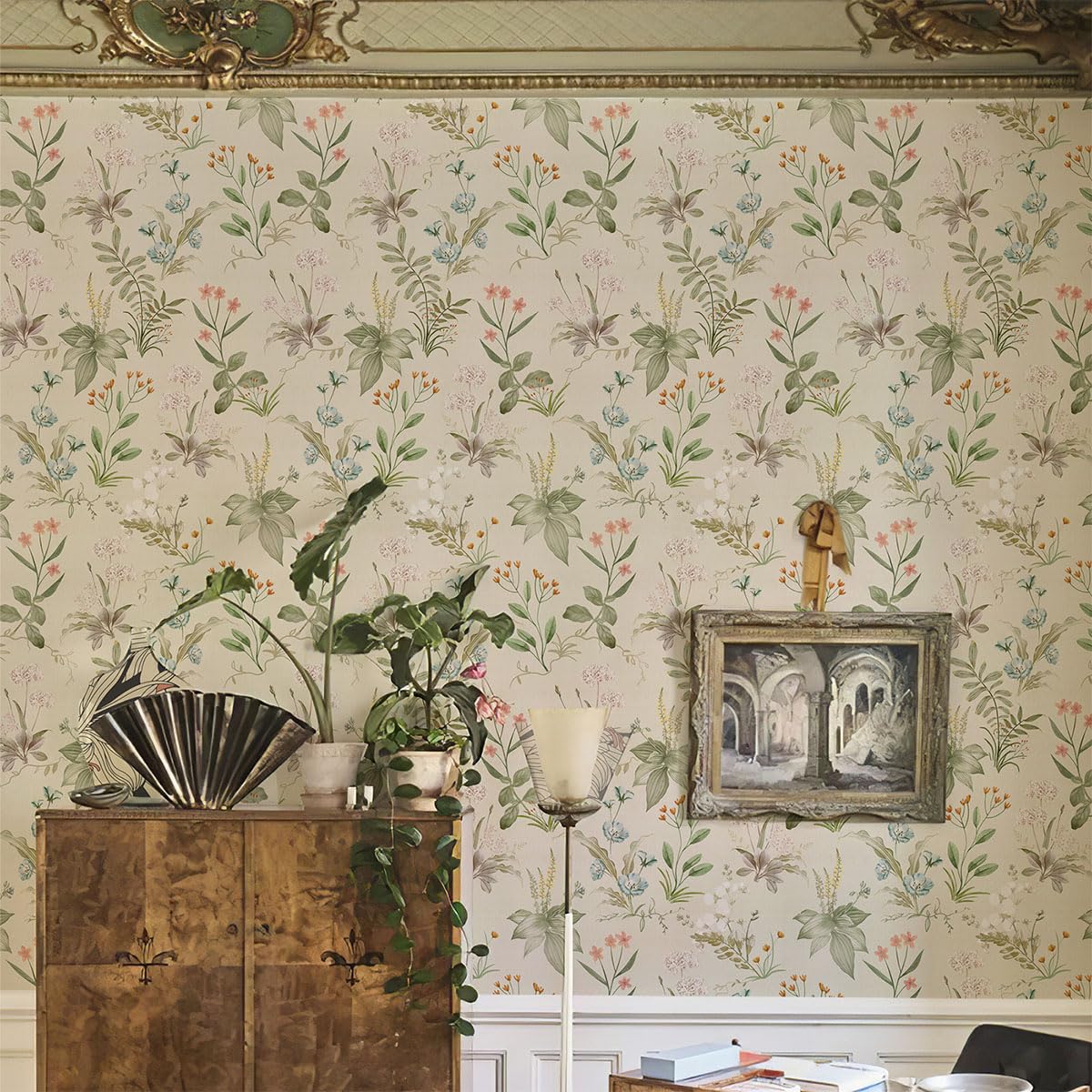 GaliGali Floral Peel and Stick Wallpaper, Farm Floral Wallpaper, Wildwood Flower Self-Adhesive Wallpaper, Beige Floral Removable Contact Paper for Home Bedroom Kitchen Decor, 17.3"x393", CA.A00090C-10