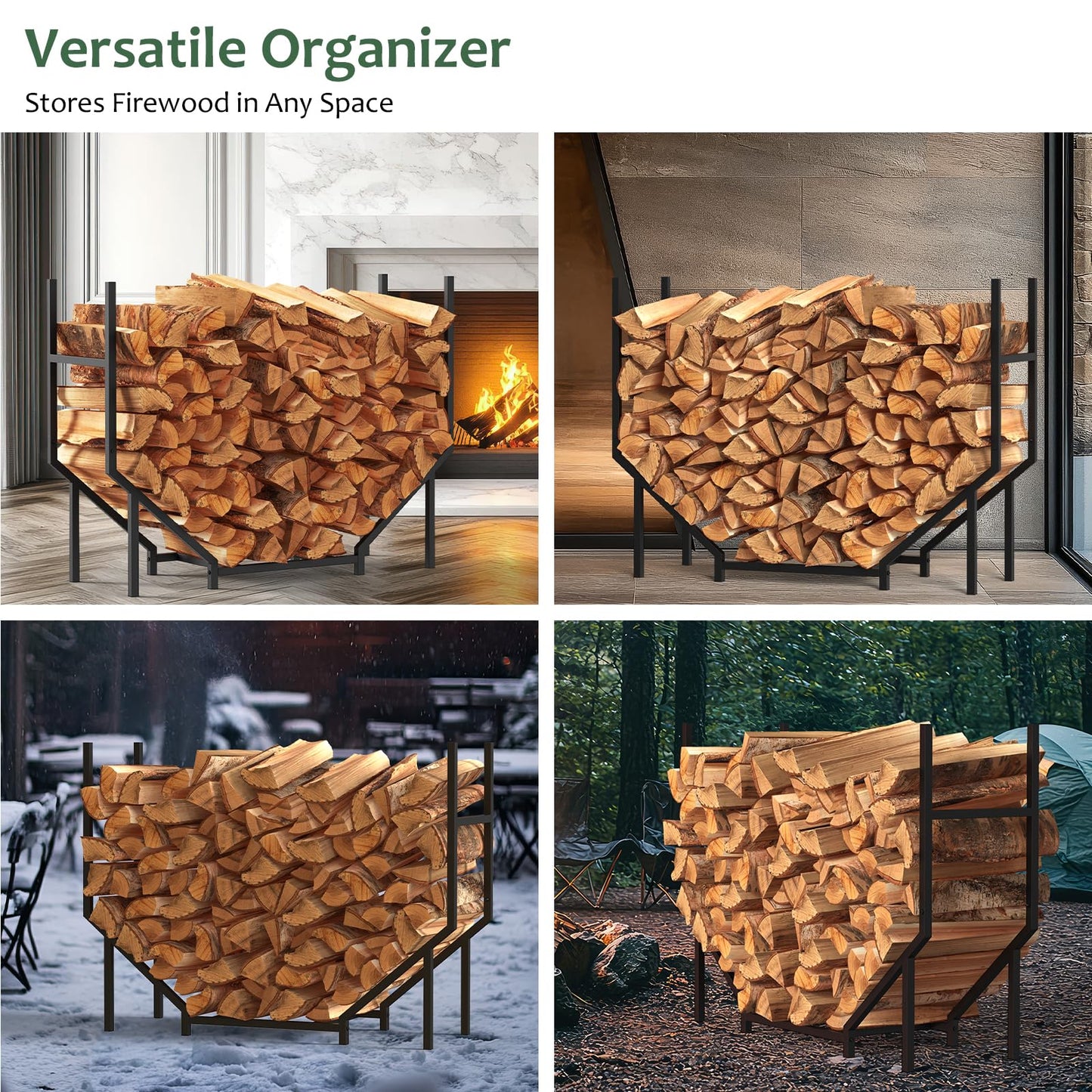 CADUKE Firewood Rack Outdoor 3.2ft Heavy Duty Fire Wood Storage Racks for Indoor Upgraded Metal Log Holder for Firewood Fireplace Wood Pile Storage Stacker Organizer