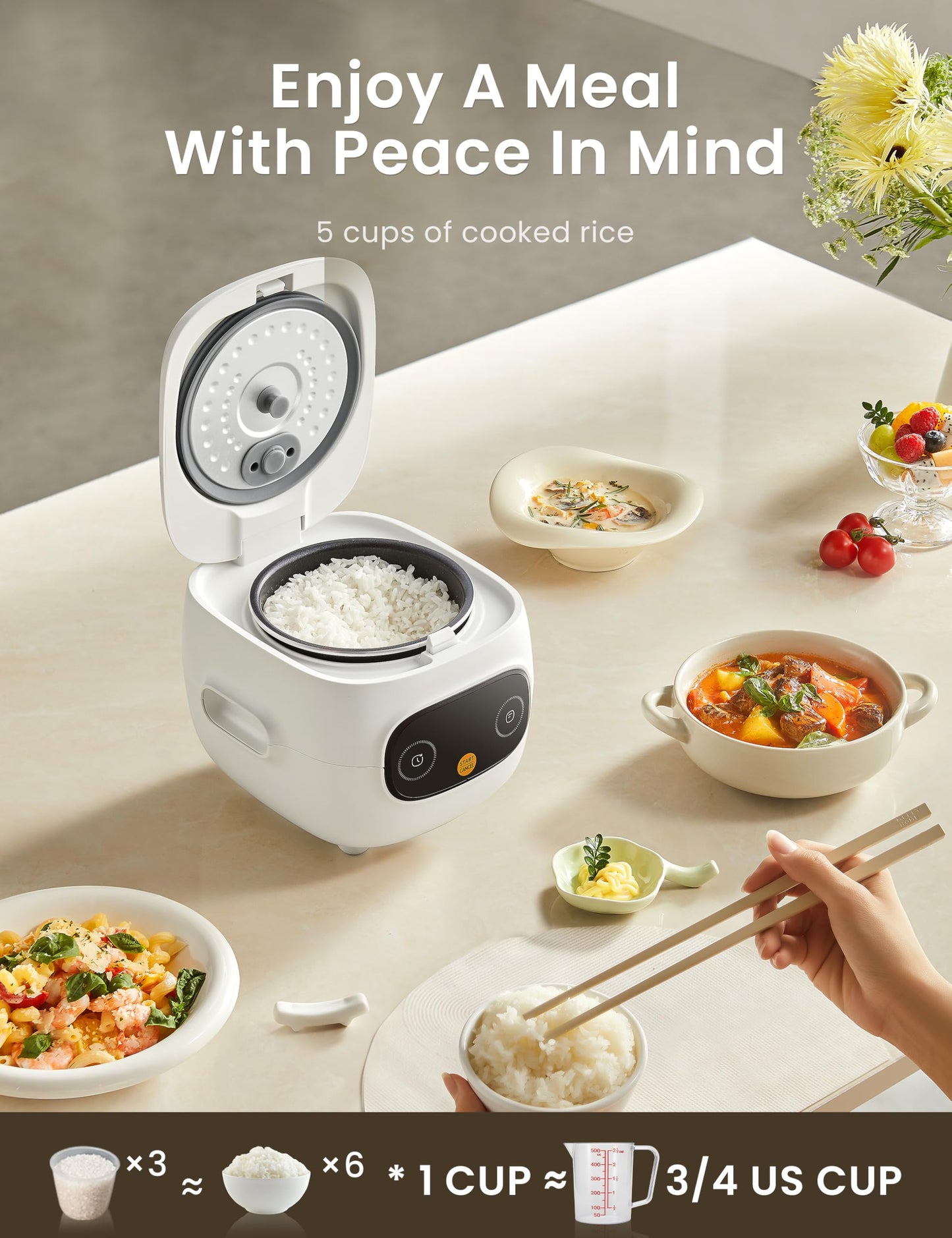 COMFEE Mini Rice Cooker 5 Cups Cooked/2.5 Cups Uncooked, Portable Non-Stick Rice Maker, 24 Hour Timer Delay, 6 Functions, Fast Cooker, Brown Rice, Oatmeal, White