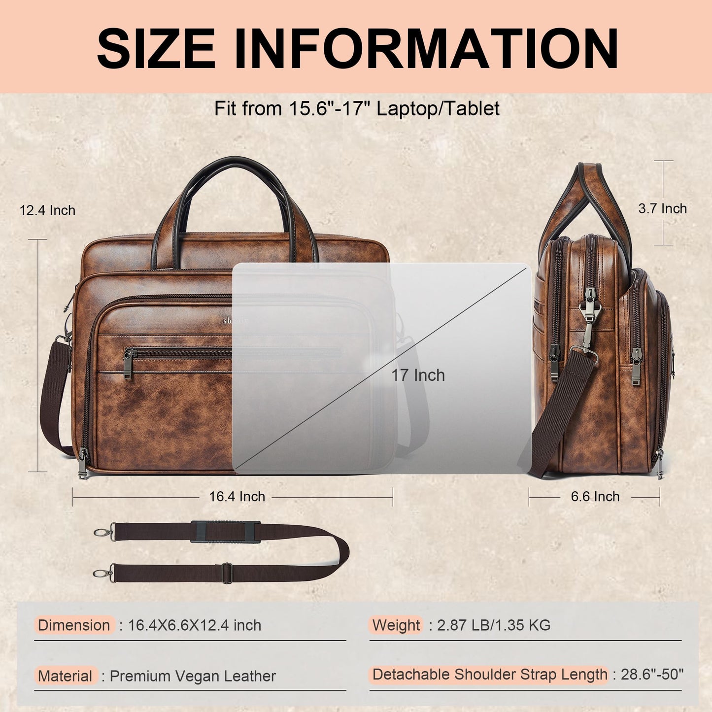 Shrrie Leather Messenger Bag for Men&Women 17 Inch Leather Laptop Bag,Water-Resistant Large Shoulder Satchel Office,Work