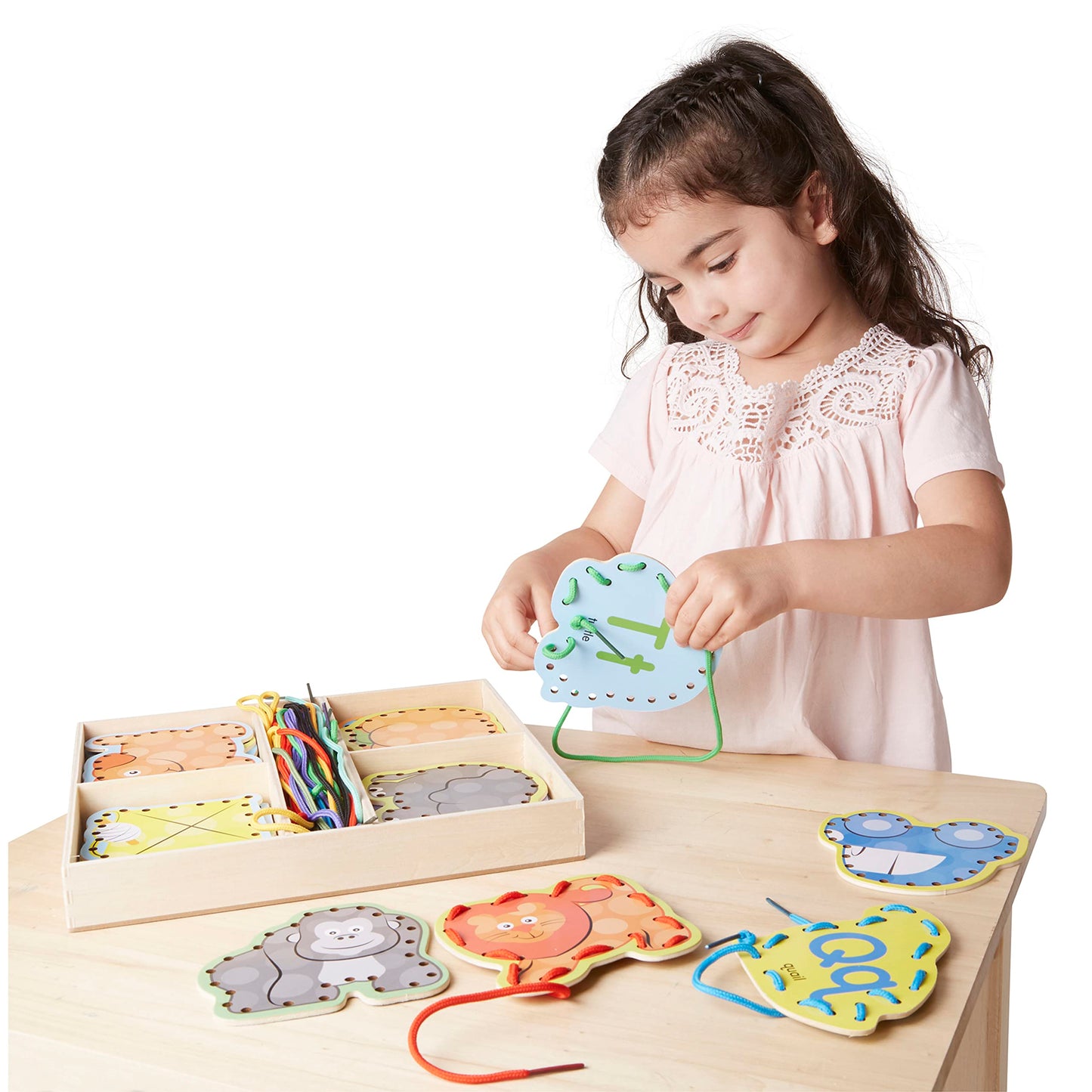 Melissa & Doug Alphabet Wooden Lacing Cards with Double-Sided Panels and Matching LacesFine Motor Skills Threading Cards, Sewing for Preschoolers and Kids Ages 3+