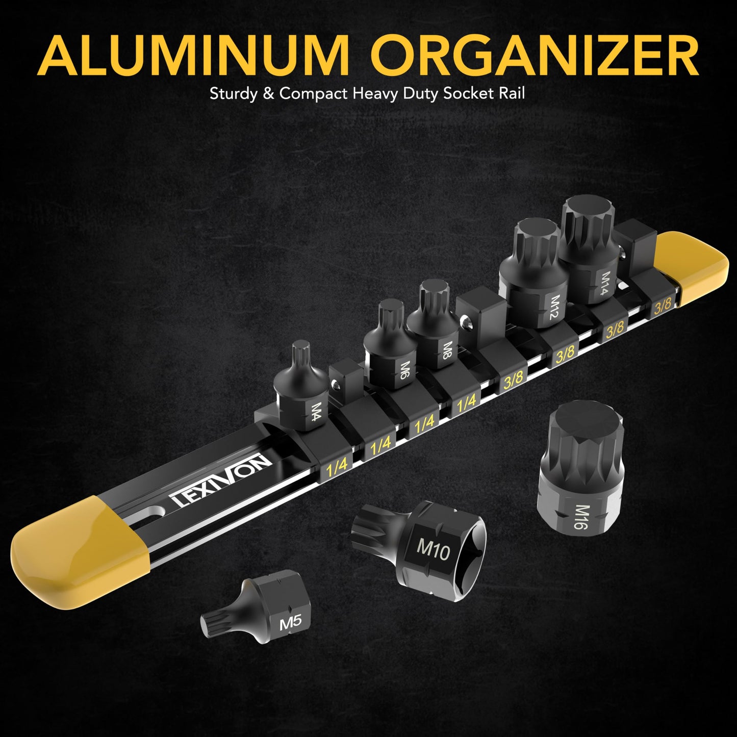 LEXIVON Triple Square Bit Socket Set, Dual Drive Super Short XZN, Premium S2 Alloy Steel, 8-Piece M4~M16 | Aluminum Storage Rail (LX-145S)