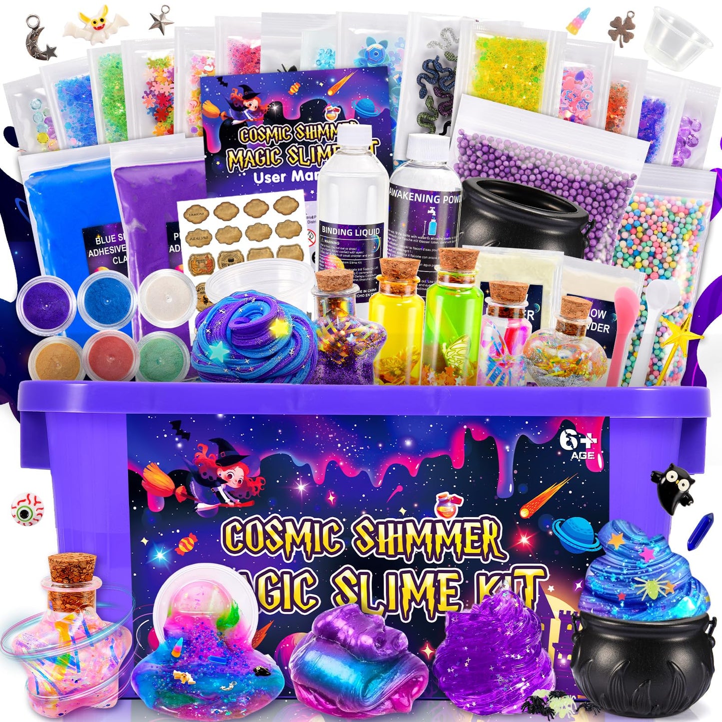 Slime Kit, decked Galaxy Slime Making Kit DIY Kit Slime Kit for Girls with Glitter Powder, Galaxy Stickers Craft Kits for Kids 6-12 Year Old Easter Birthday Gifts for Girls 6 7 8 9