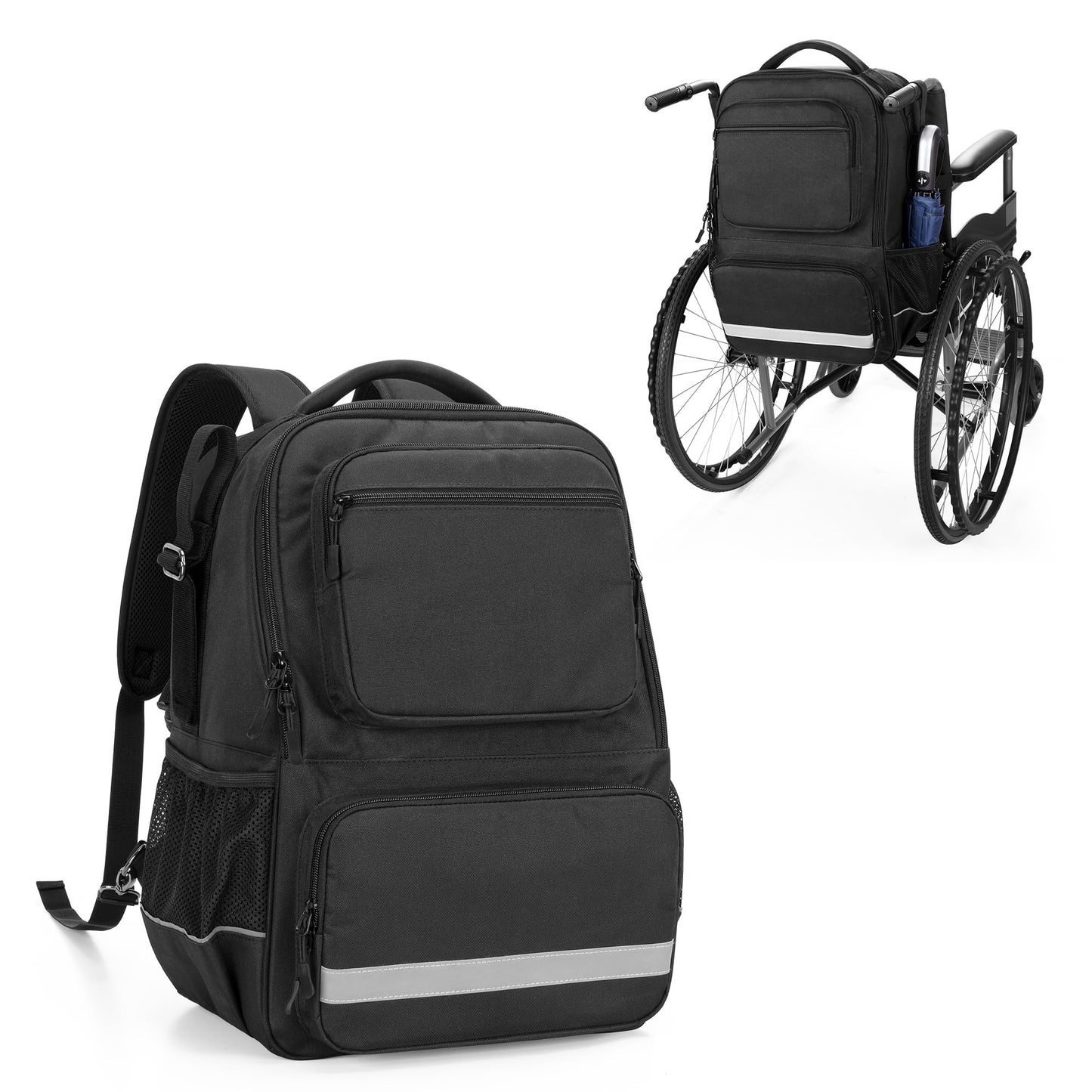 SAMDEW Travel Wheelchair Bag, Wheelchair Backpack to Hang on Back with Cup Holder, Wheel Chair Accessories Backpack for Adult & Senior, with Thermal Insulation Pocket for Medicine Storage, Bag Only