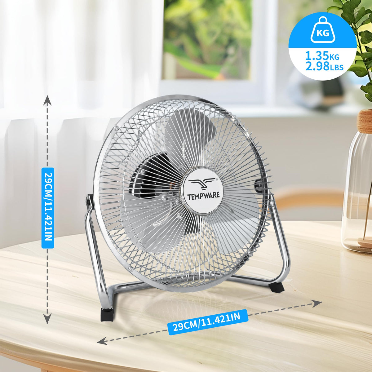 TEMPWARE All Metal Floor Fan 9 Inch, 3-Speed Portable Metal Fan with Adjustable Tilt, Quiet Small Cradle Floor Fan for Home, Office, Bedroom