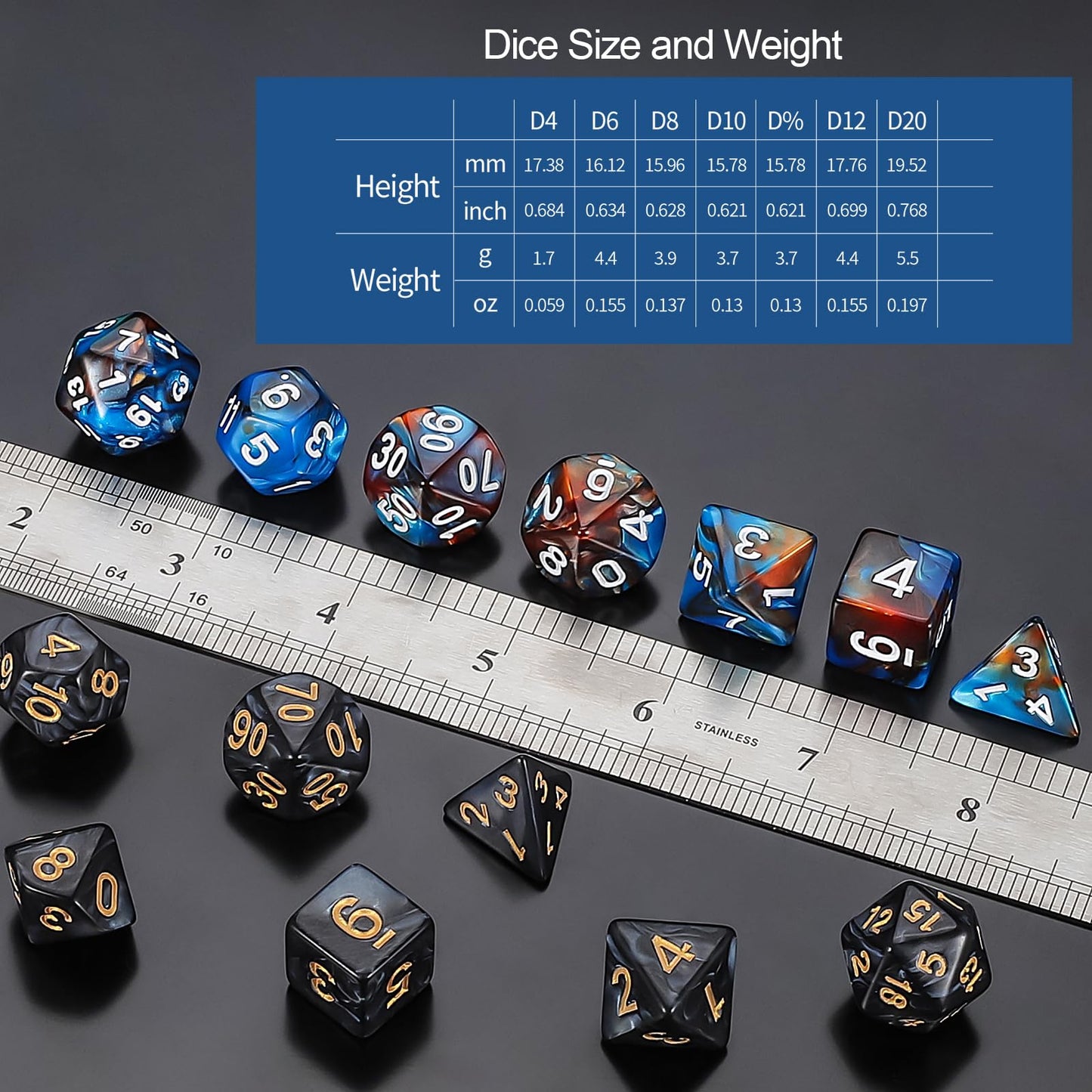 QMay DND Dice Set 20 X 7 Polyhedral Dice (140pcs) with 1 Large Flannel Bag, D&D Dice (D4 D6 D8 D10 D% D12 D20) for Dungeons and Dragons RPG MTG Table Games