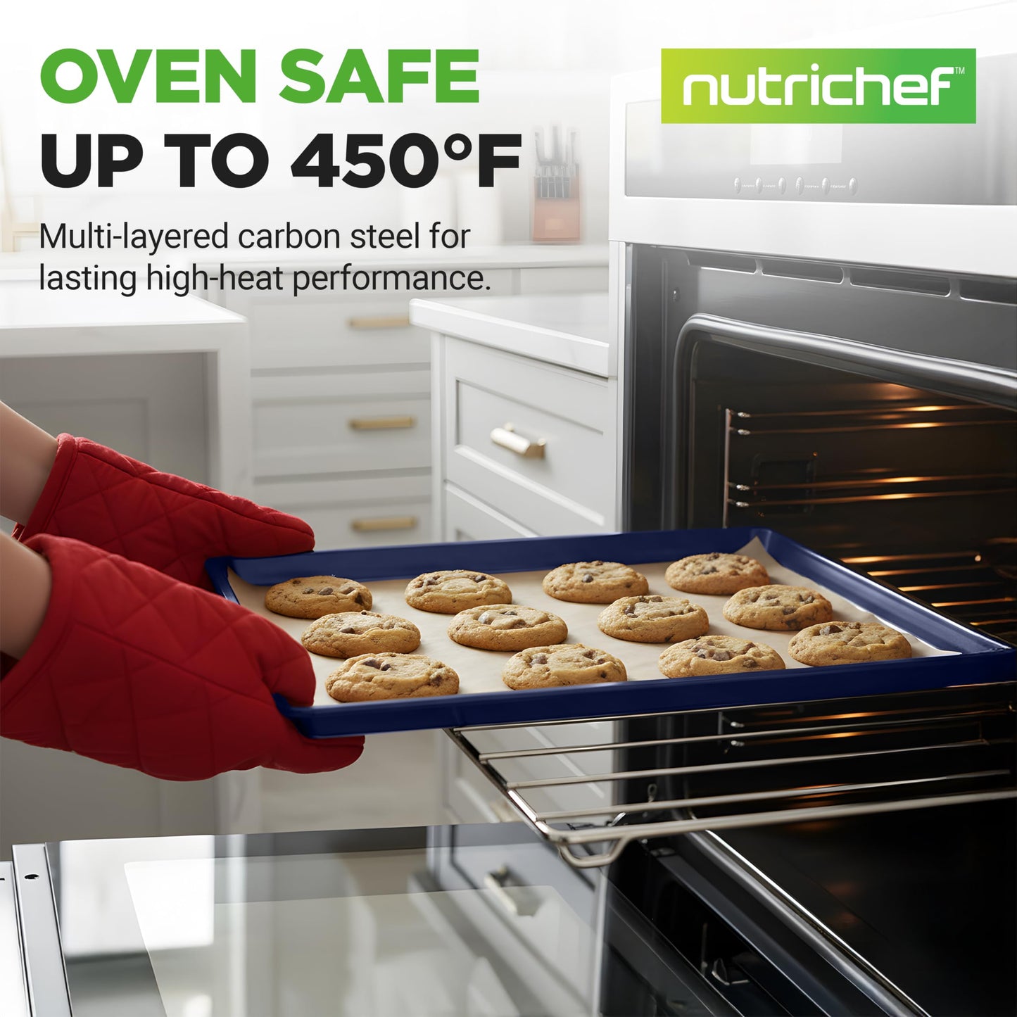 NutriChef Extra Large Cookie Sheet - Nonstick Carbon Steel Baking Tray for Easy Food Release, Professional Quality, Durable and Reliable Kitchen Essential