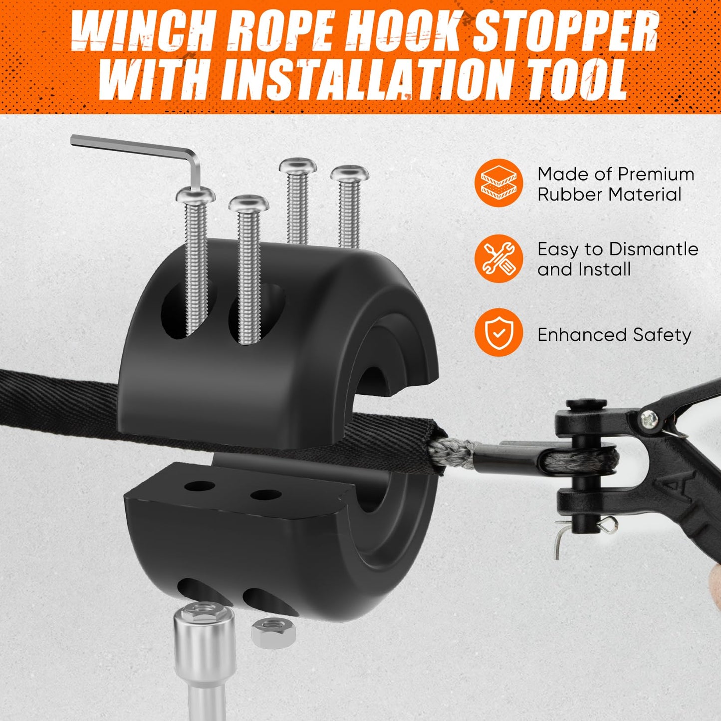 SHALL 1/4 Inch x 50 Feet Synthetic Winch Rope 10,000LBS Winch Line with Protective Sleeve & Forged Winch Hook & Safety Pull Strap for ATV UTV Offroad Vehicle
