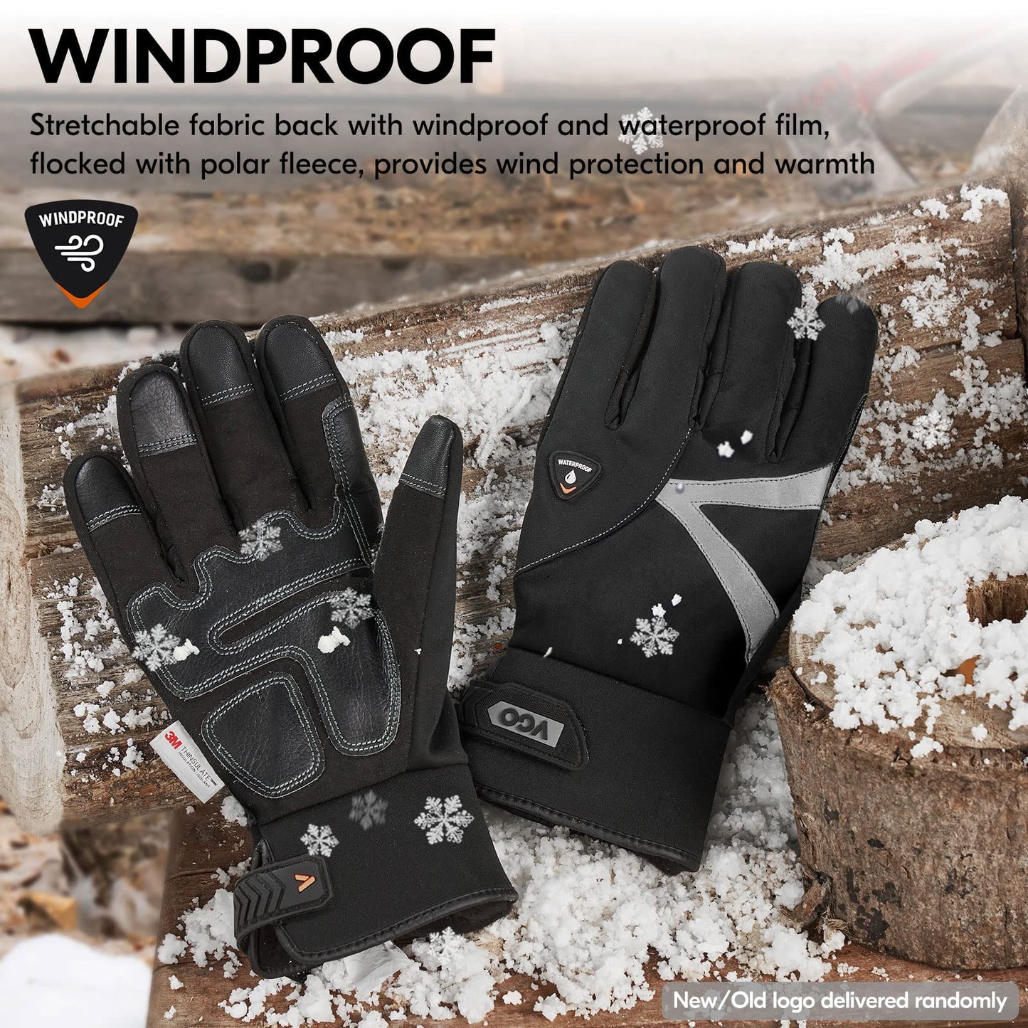 Vgo 1Pair -20℃/-4°F Warm Winter Mechanic Gloves, Cold Weather Waterproof Safety Work Gloves,Cold Storage or Freezer Use,w/3M Thinsulate Lining,Touchscreen(L, Black, SL8777FW)
