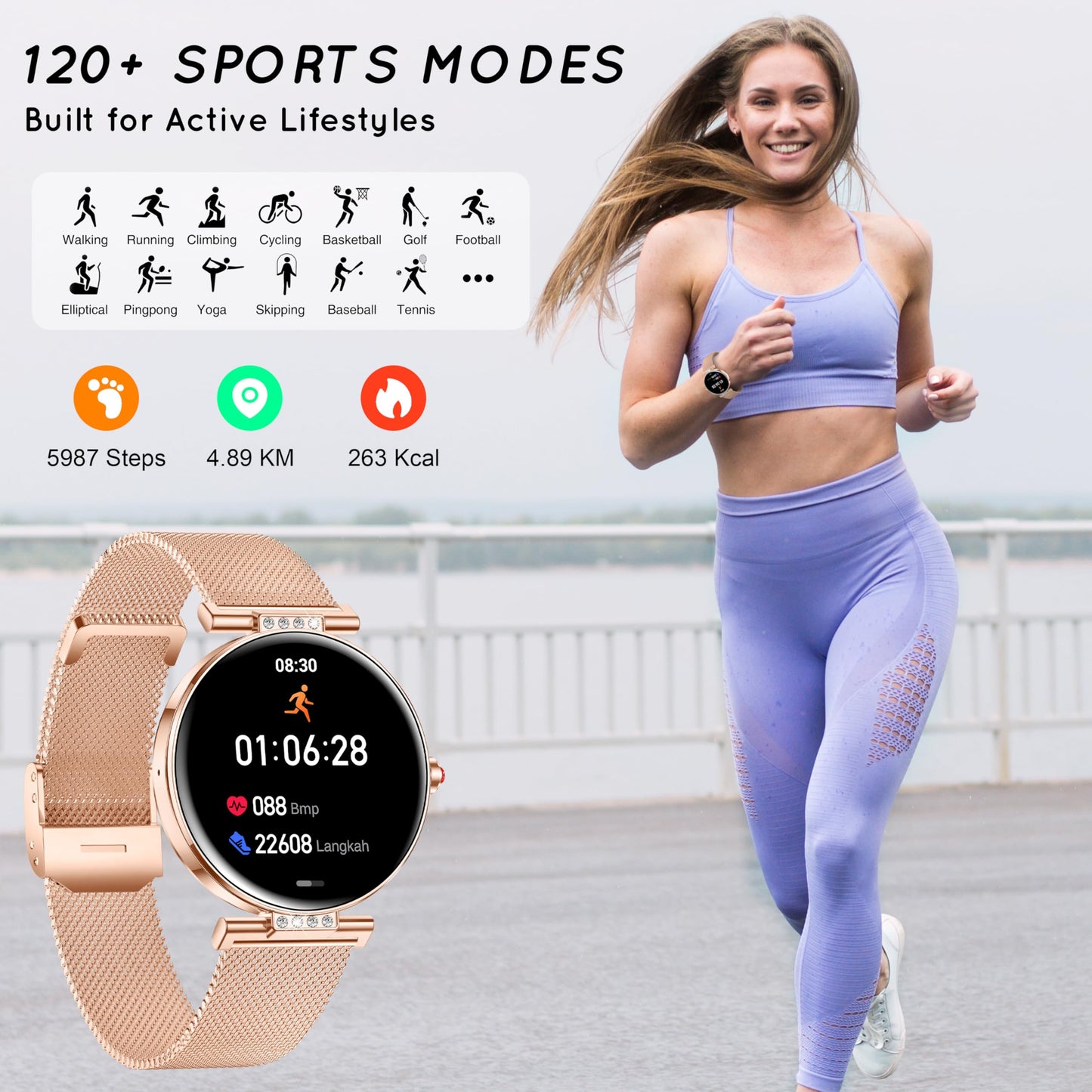 Smart Watch for Women 1.19” HD AMOLED Touchscreen Small Fitness Smartwatch with Bluetooth Call/DIY Dial/Heart Rate/Sleep Monitor, 120+ Sports Mode IP68 Waterproof for Android/iOS, Rose Gold 38MM