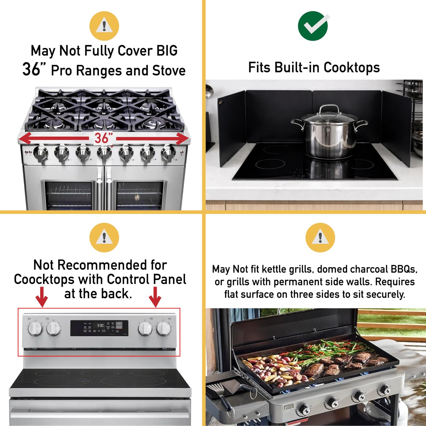 Extra Large Foldable Stainless Steel Oil Splash Shield for Stove Top & Frying, Heavy-Duty Nonstick Stove Backsplash Protector [Set of 2 with 2 Panels Each - 15.7” x 15.7”] with Spoon Rest.