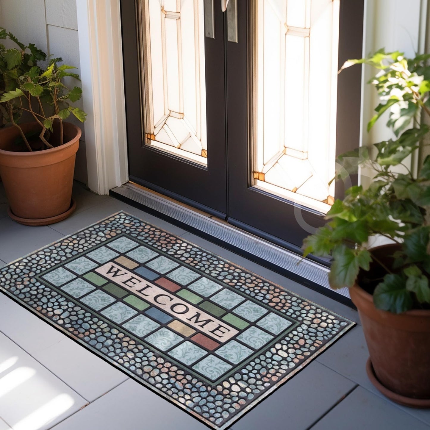 CHICHIC Entrance Door Mat Large 24 x 36 Inch Entry Way Doormat Front Door Rug Outdoor Heavy Duty Welcome Mat, Non Slip Rubber Back Low Profile for Garage, Patio, High Traffic Area, Rectangle Style A