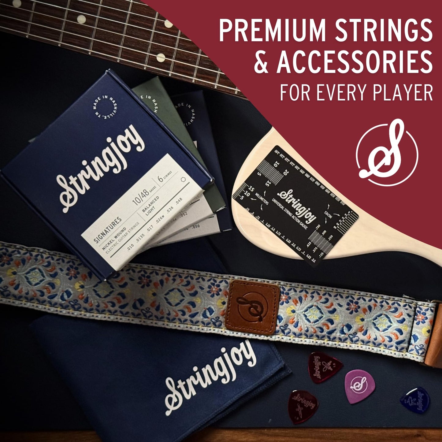 Stringjoy Balanced Super Light Gauge Signatures Nickel Electric Guitar Strings 9-42, BAL9, Exceptional Playability and Tone, Electric 6 String Set, 2-Pack