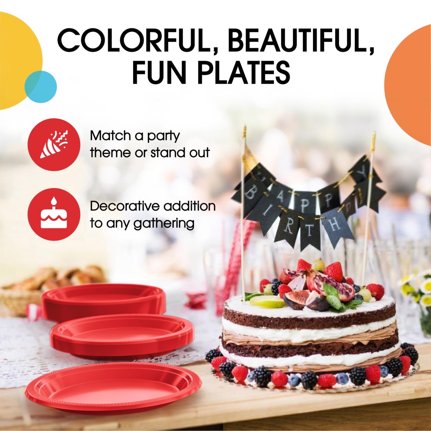 Exquisite Red Plastic Plates for Party 10" Red Disposable Plates for Party Supplies 50 Pcs Disposable Dinner Plate Heavy Duty 350 GSM Plate Sets, Plastic Dinnerware Sets