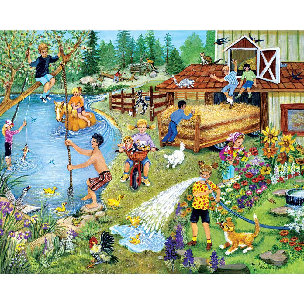 Bits and Pieces – 4-in-1 Multi-Pack - 1000 Piece Jigsaw Puzzles for Adults – 1000 pc Fun On The Farm Puzzle Set Bundle by Artist Sandy Rusinko - 20"x 27" (51cm x 69cm)