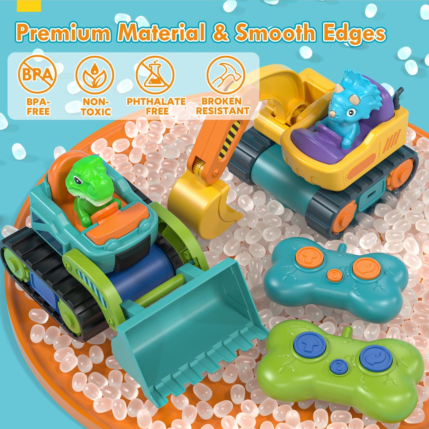 Lehoo Castle Remote Control Cars for Kids, 2 Pack Construction Toys for Kids 3-5, Rechargeable RC Excavator & Bulldozer Toy, 2 3 4 5 Year Old Boy Girls Gifts