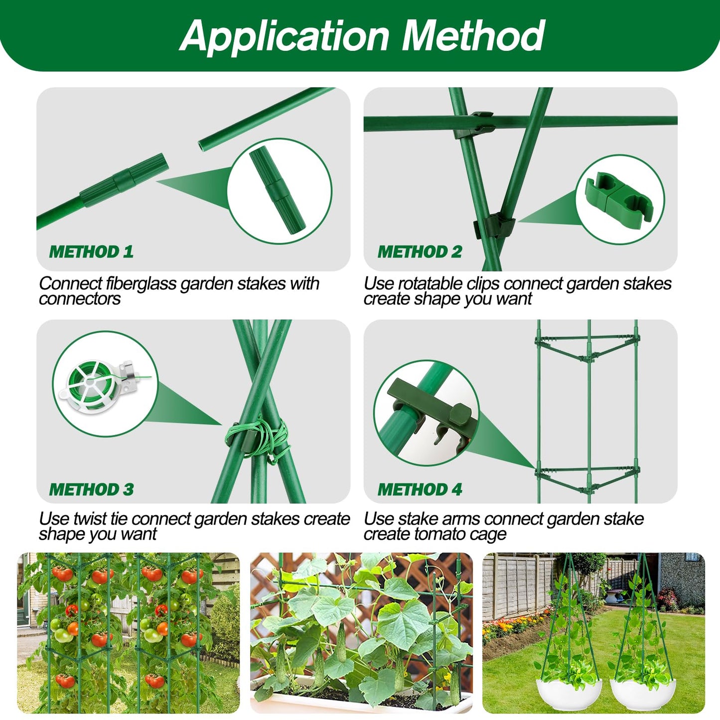 256PCS Garden Stakes Set with 75PCS 16 Inch Fiberglass Plant Sticks and Stake Arms, DIY 4ft 5ft 6ft 7ft 8ft Tomato Stakes, Garden Stakes for Vegetables Tomato Pepper Indoor Outdoor Plants
