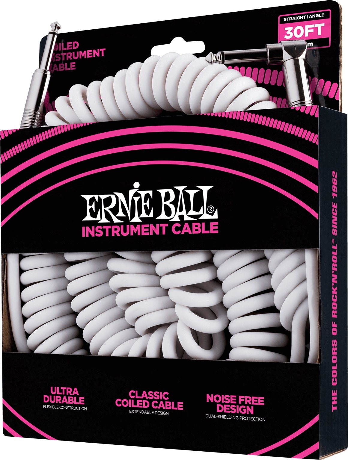 Ernie Ball 6045EB Straight/Angled Coiled Instrument Cable White 30'