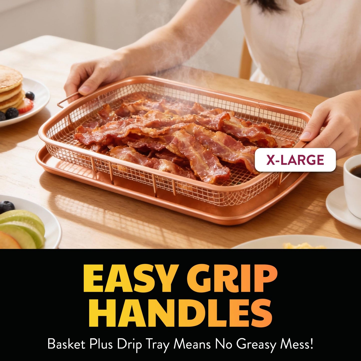 Gotham Steel Air Fryer Tray, Air Fry Basket for Oven, 2 Piece Nonstick Copper Crisper Tray, Air Fry for Convection Oven, Also Great for Baking & Crispy Foods, Dishwasher Safe – XL 16.5” x 12.5”
