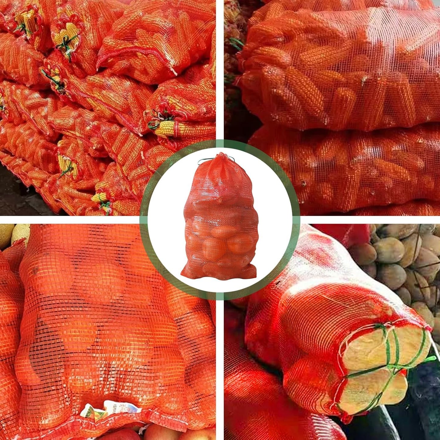 rowjow 50 Pack Mesh Produce Bags, 31.5"×19.7" and can hold up to 40 lbs, Breathable Vegetable Storage Bags, Reusable Washable Net With Drawstring for Onions, Potatoes, Citrus, Crawfish (50 Pack)