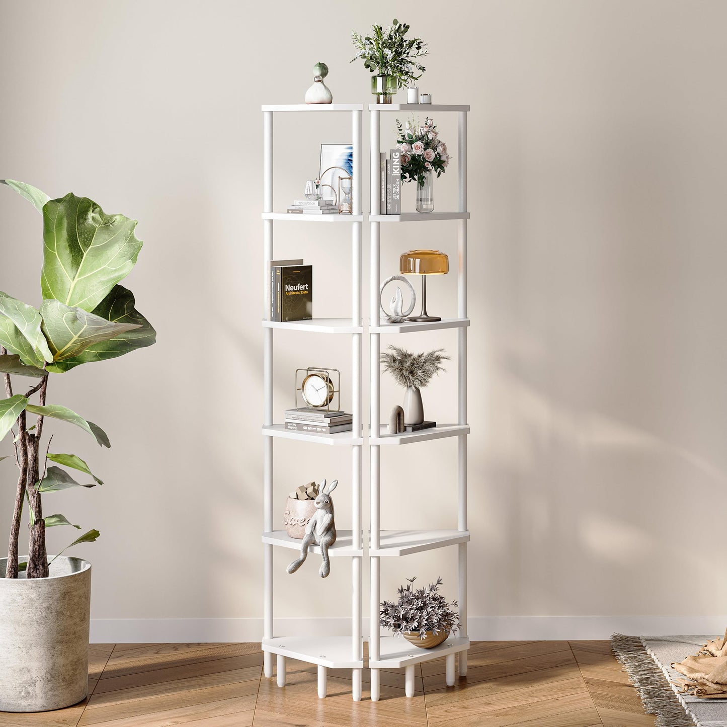 6 Tier Corner Shelf, 66.5'' Tall Standing Shelf, Narrow Display Shelf Stand, Modern Corner Bookshelf, Plant Stand, Corner Bookcase for Living Room, Bedroom, Bathroom, White CALCS502W