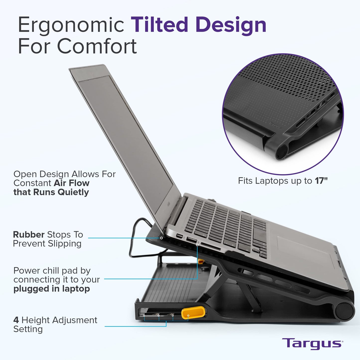 Targus Chill Hub and Chill Mat with 4-Port Hub for Laptops up to 17-Inch Black, (AWE81US)