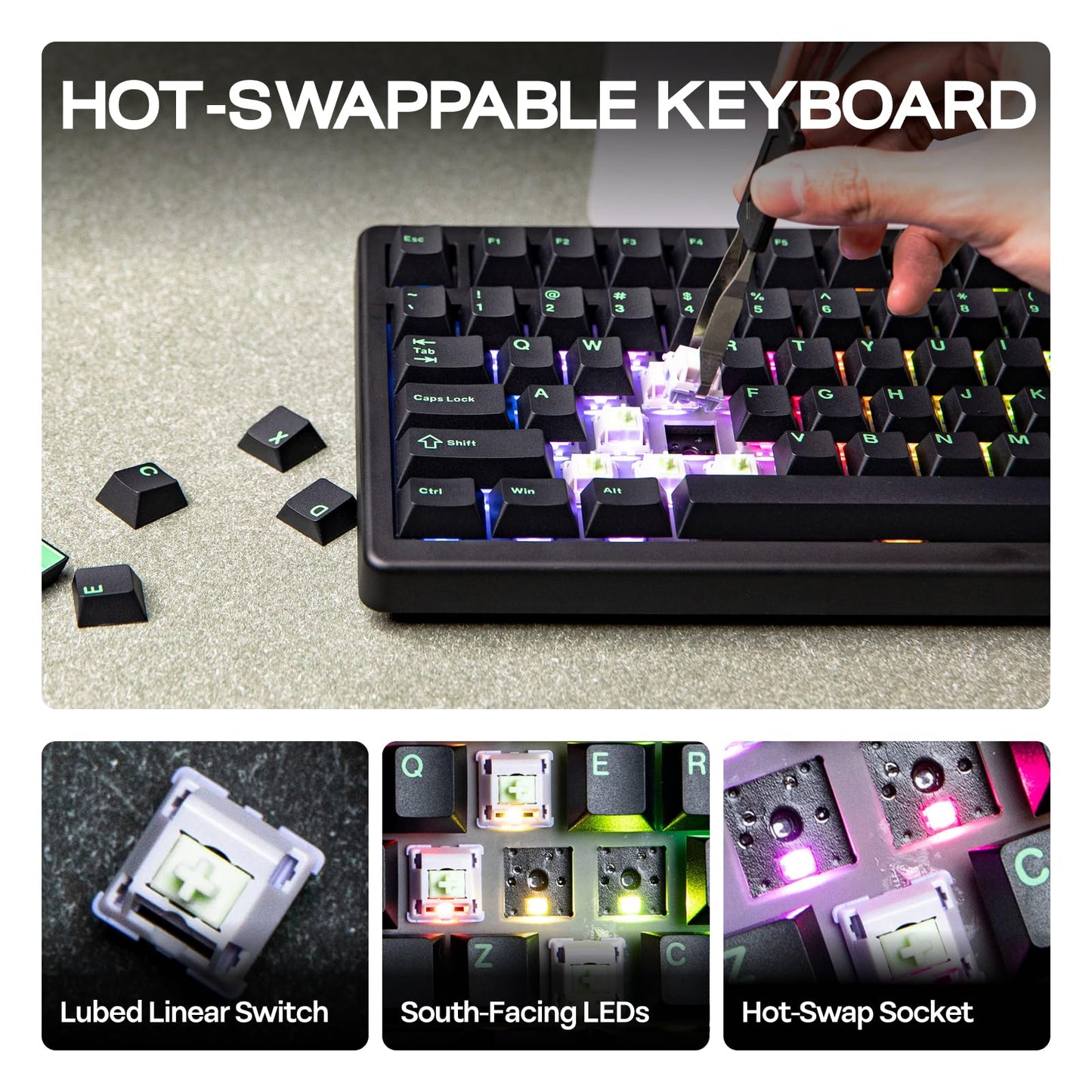 EPOMAKER QK81 75% Wireless Mechanical Gaming Keyboard, QMK/VIA Programmable and Hot-Swappable, 81 Keys with Metal Knob, 2.4Ghz/BT/USB, Creamy Gasket-Mount, RGB Backlight (Black, Wisteria Switch)