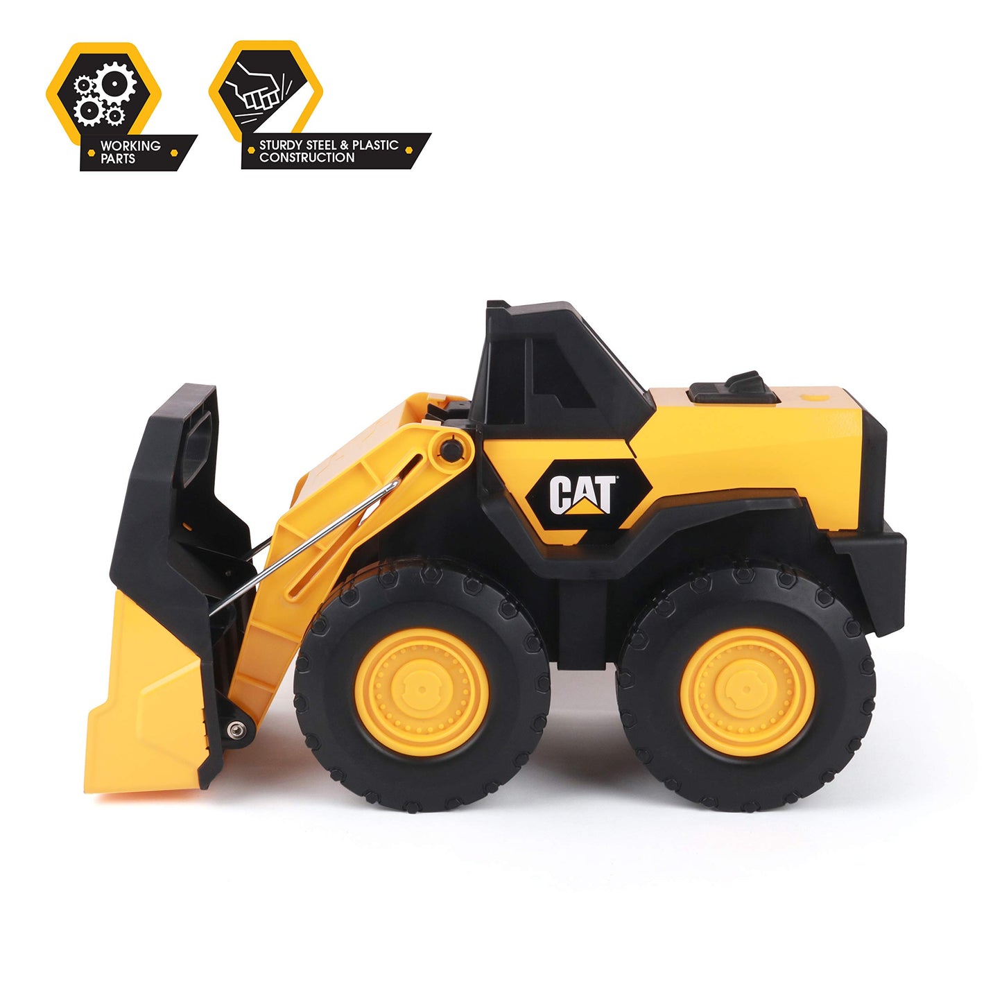 Cat Construction Toys, Steel Wheel Loader 16” - Real Steel Body, Working Arm & Bucket, Oversize All-Terrain Wheels, Heavy-Duty Construction Vehicle for Indoor/Outdoor Play, Kids Ages 3 +