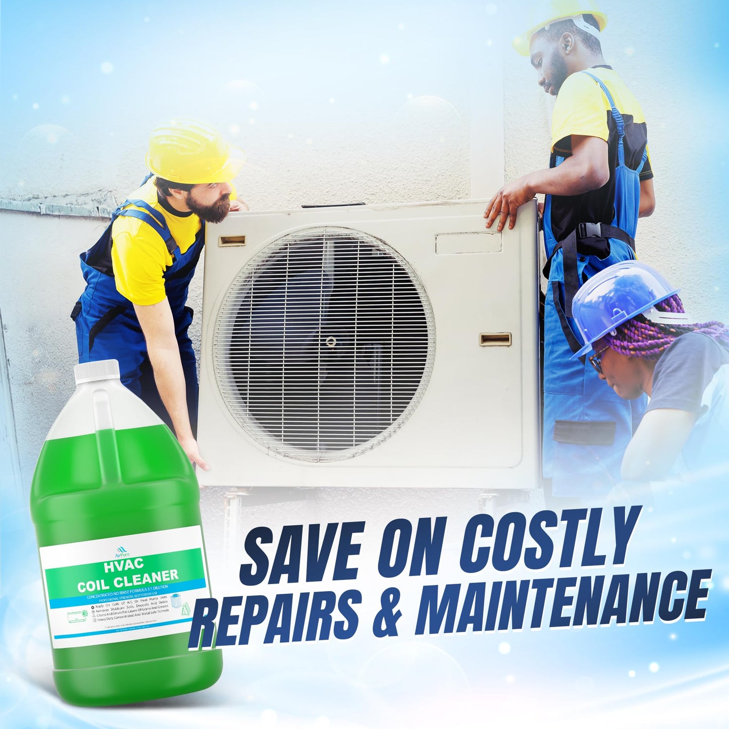 AC Evaporator Coil Cleaner - 1 Gallon (3.78L), No-Rinse Formula, Metal-Safe Corrosion Inhibitors – Cleans Air Conditioners, Condensers, HVAC, Mini Splits, Heat Pumps – Residential & Commercial Use