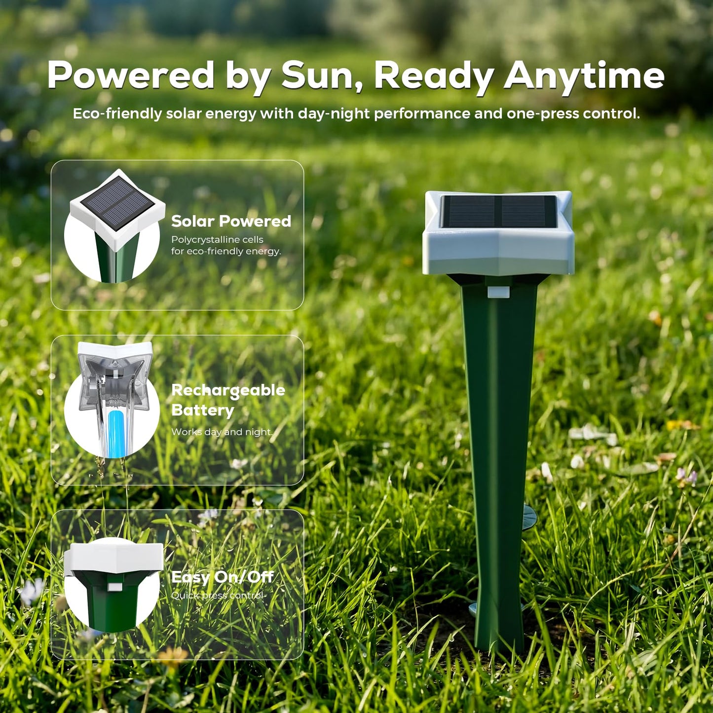 Ultrasonic Animal Repellent Outdoor, Solar Power Cat Rodent Raccoon Repeller, Squirrel Skunk Control Device with Motion Sensor and FIashing Light, Waterproof Rabbt Snake Deterrent for Outdoor
