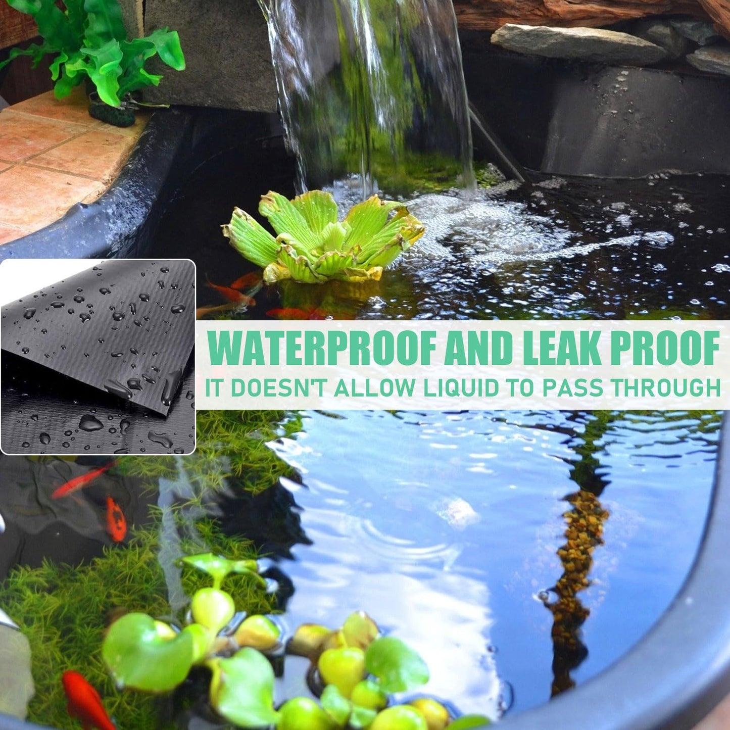 10 x 15 ft Pond Liner, 20 Mil Thickness, UV Resistant Preformed HDPE Pond Liner for Backyard Koi Ponds, Pool, Water Features, Fountains, Waterfall and Water Gardens, Black