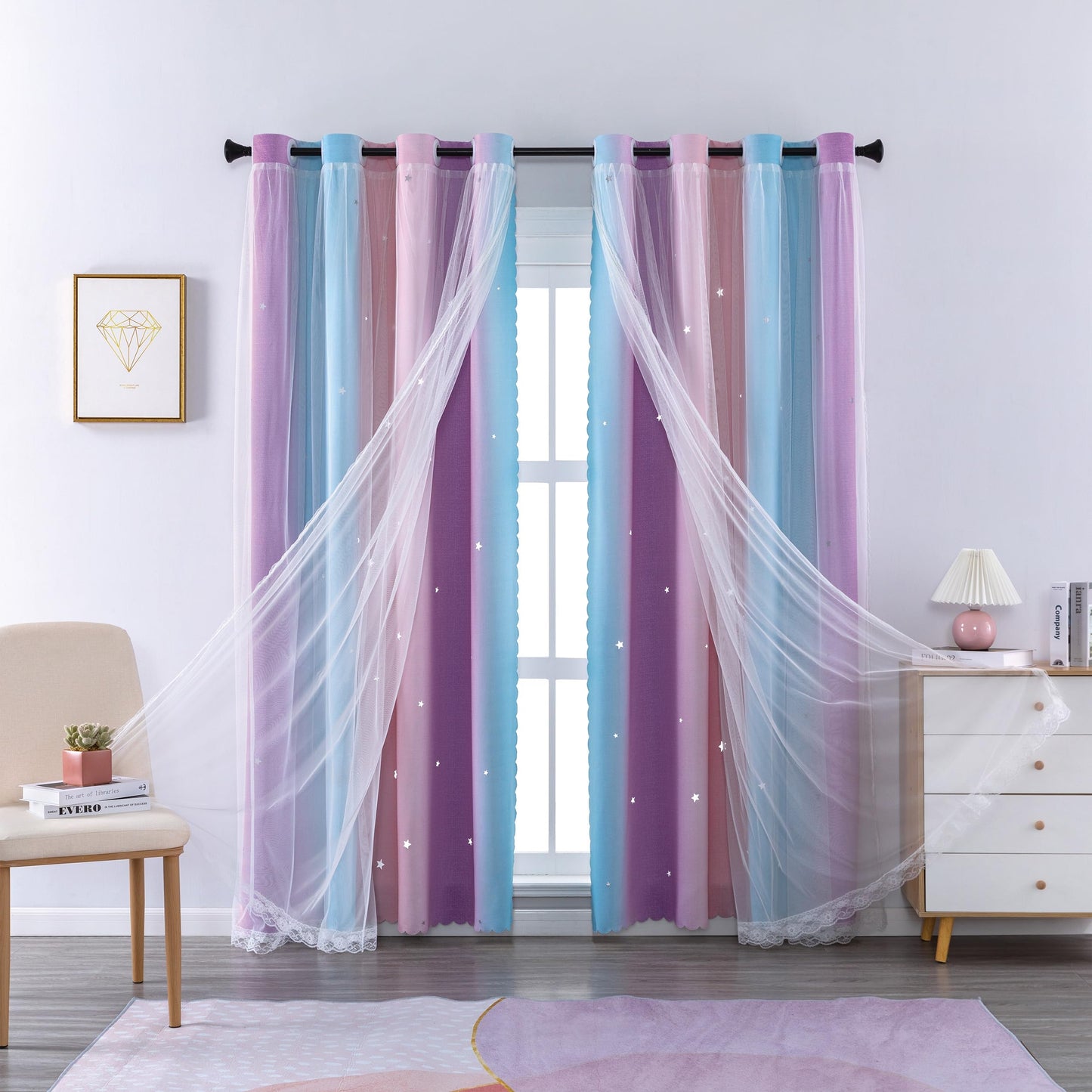 XiDi Blackout Rainbow Curtains 2 Panels for Girls Kids Bedroom Nursery Living Room Decor Rideaux Occultants Drapery with Eyelet for Windows W34xL63 Inch Wall Decals