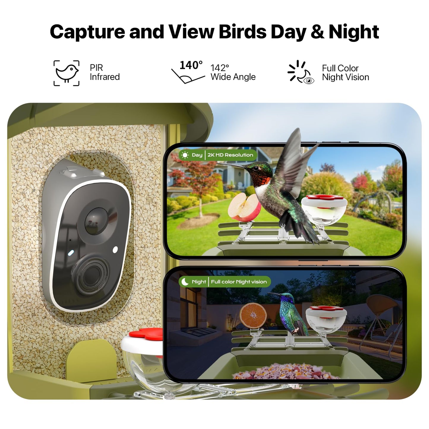 oddkont Smart Bird Feeder with Camera, Bird Feeder with Camera, 2K HD Record Video Live View with Solar Panel, AI Identify Species Auto Capture, Instant Arrival Alerts, Gift for Birds Lover