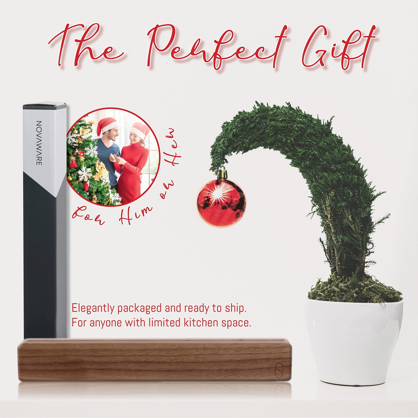 Walnut 16 inch Magnetic Knife Holder for Wall with Double Storage & Charming Wood - Knife Magnet Wall Mount, Magnetic Knife Strip, Magnetic Knife Block