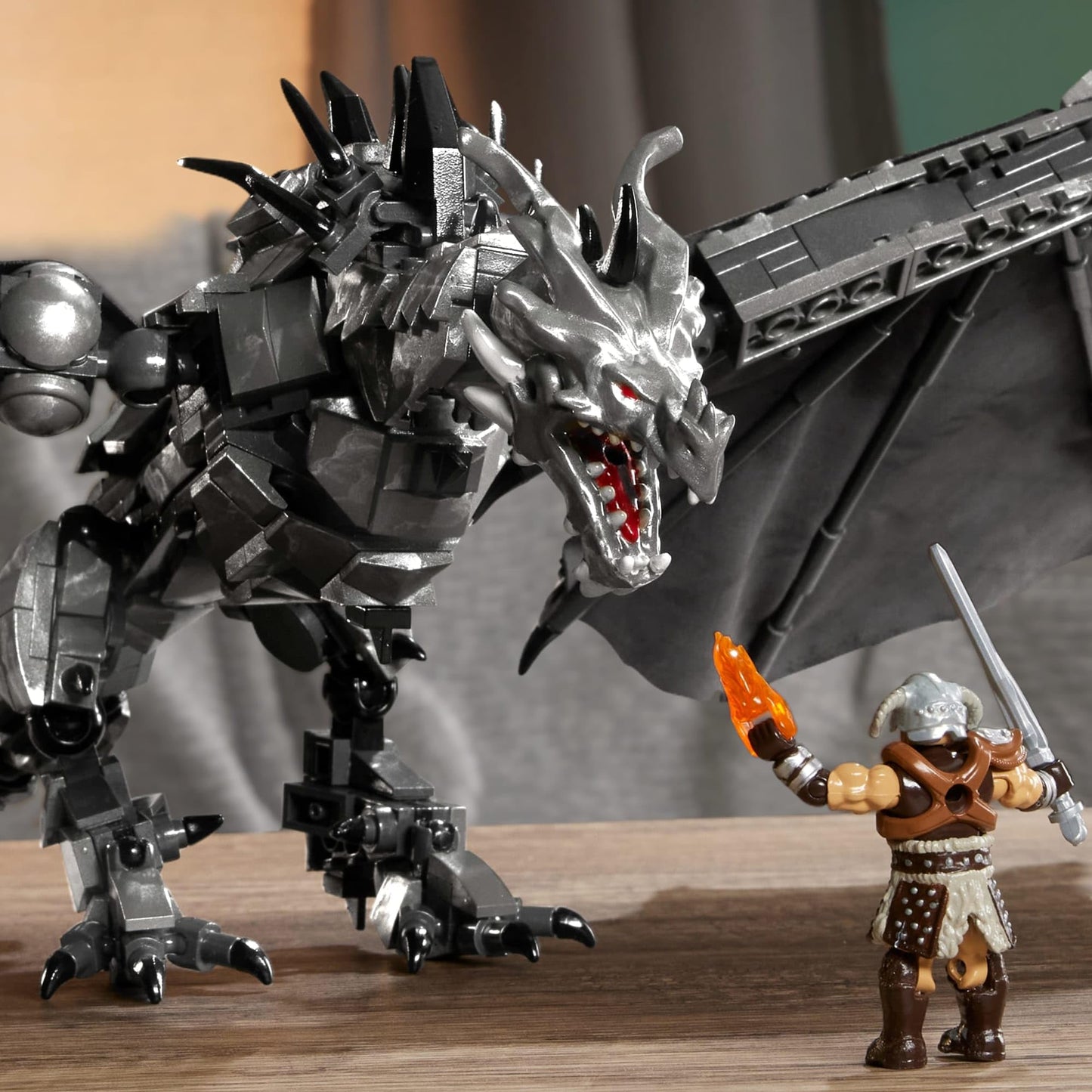 MEGA Skyrim Action Figures Building Toys, Alduin the World Eater with 619 Pieces, with 1 Dragonborn Figure, for Collectors