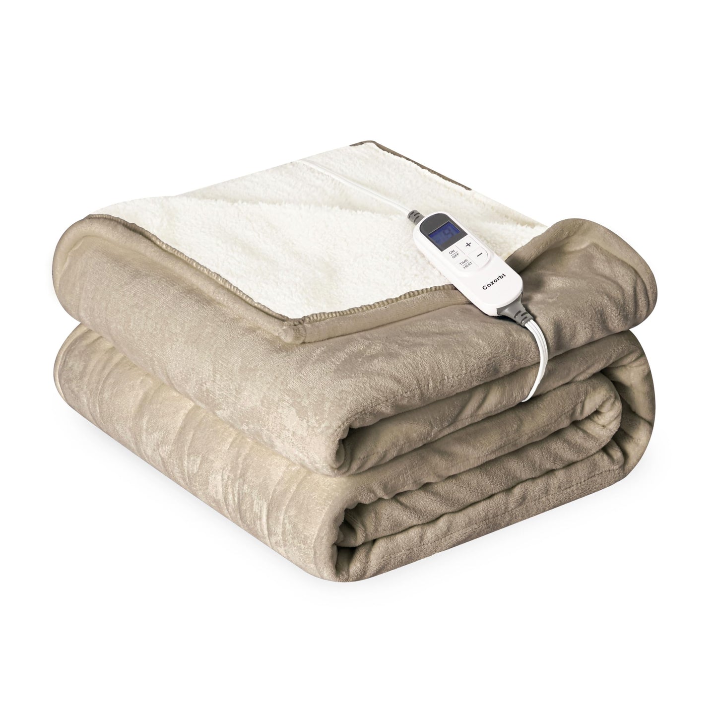 Cozorbt Heat Blanket 50”x60” Throw,Soft Flannel & Sherpa Reversible Electric Blanket with 10 Heat Settings,12 Timer Setting and 8 Hours Auto-Shut Off,ETL Certified Machine Washable,Light Brown