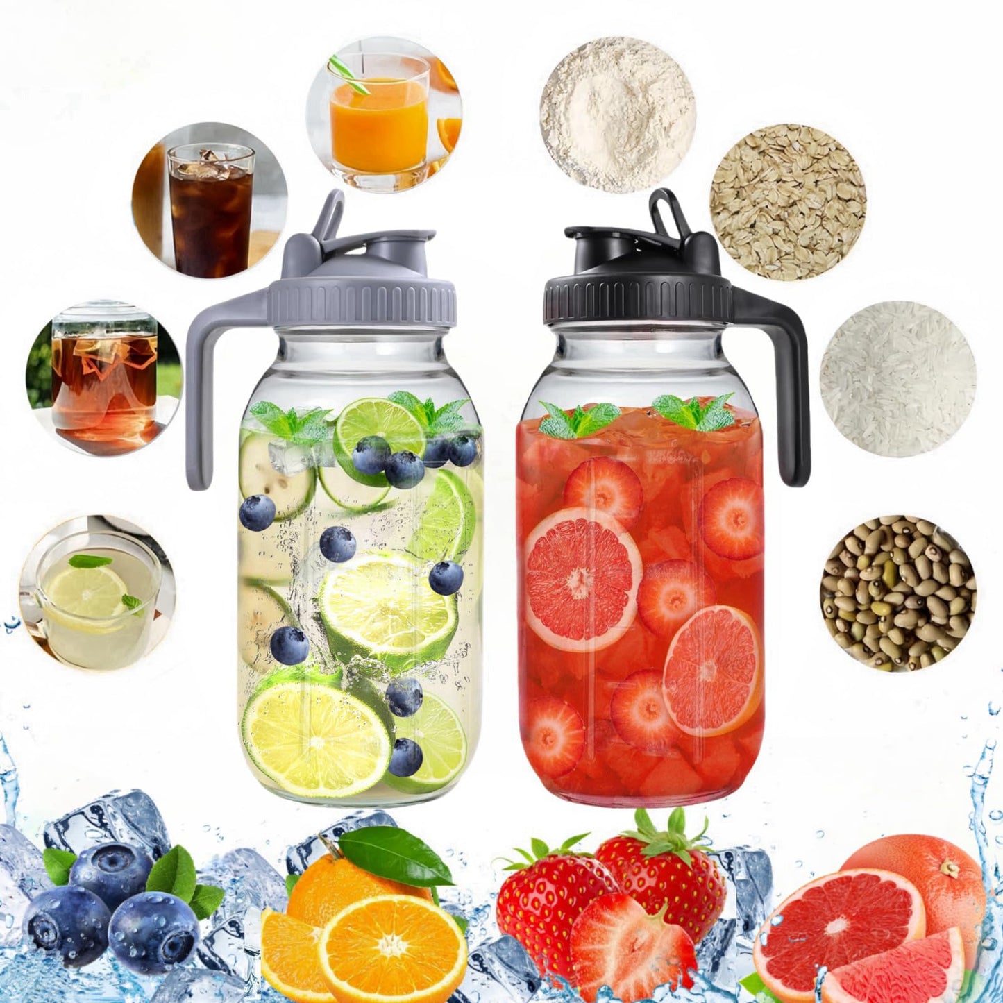 2 Pack 64 oz Glass Pitcher with Lid, Mason Jar Pitcher, 2 Quart Breast Milk Pitcher Jug Leak-Proof Airtight Sun Tea Jar, Glass Pitcher, Sun Tea Pitcher for Ice Tea, Cold Brew Coffee, Breast Juices