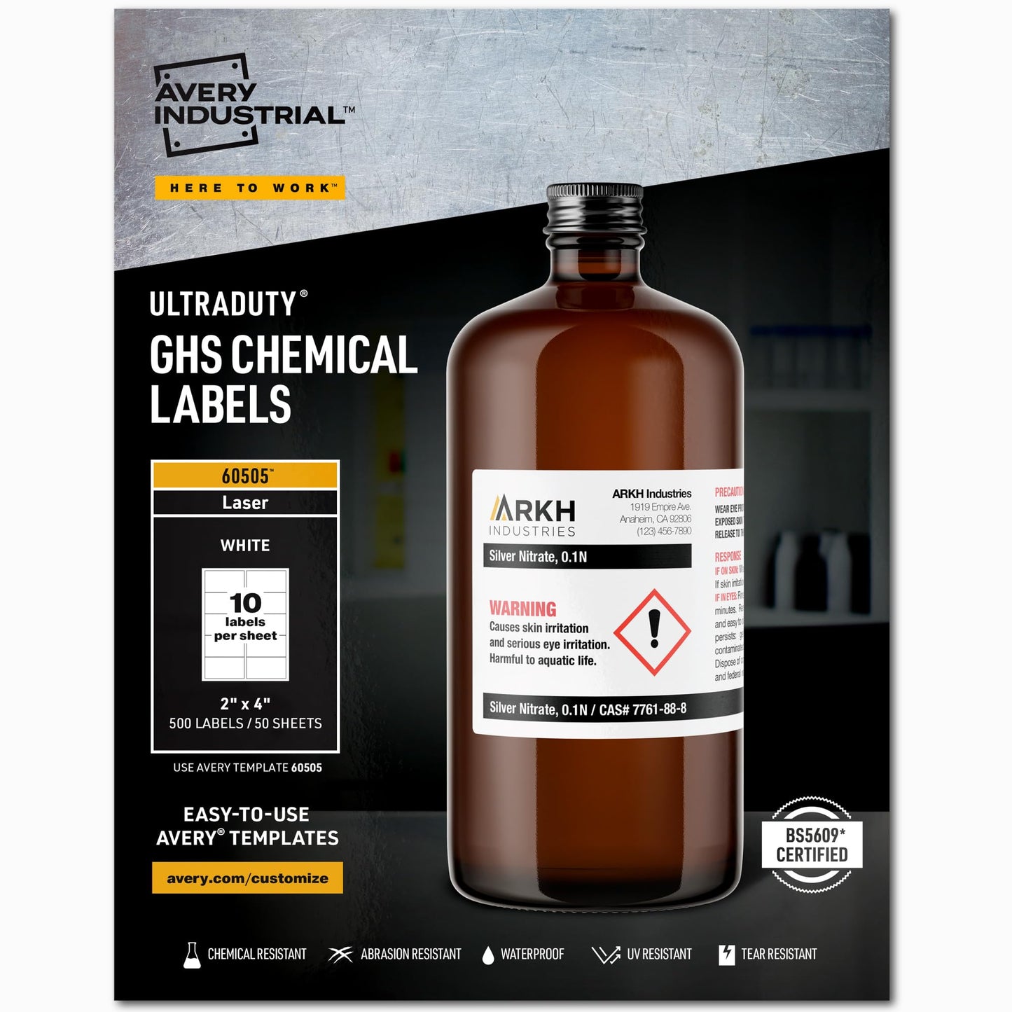 UltraDuty GHS Chemical Labels for Laser Printers, 2" x 4"