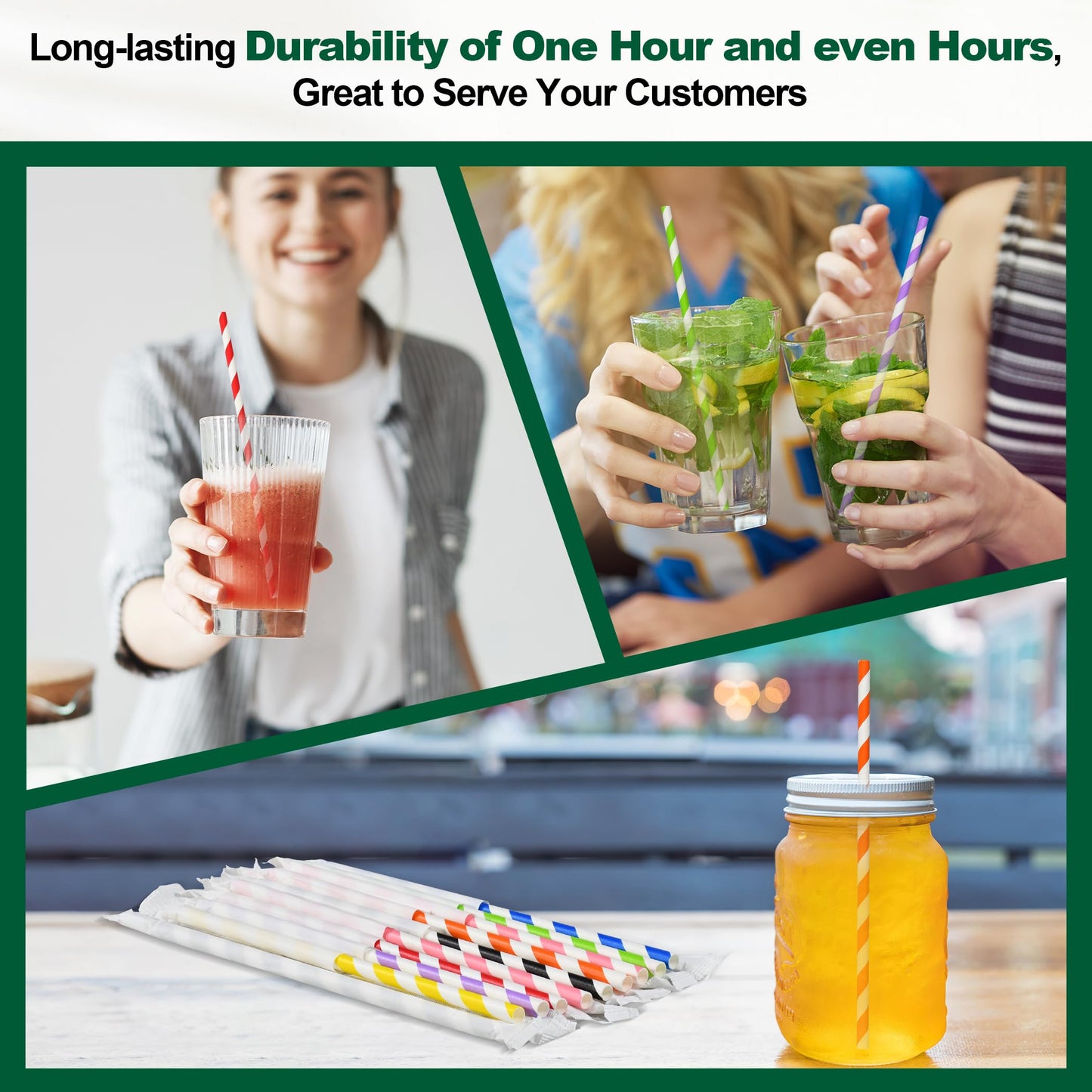 Chunspak Individually Wrapped Disposable Paper Drinking Straws 7.75'' x 0.24'' - Assorted Colors [400 Counts]