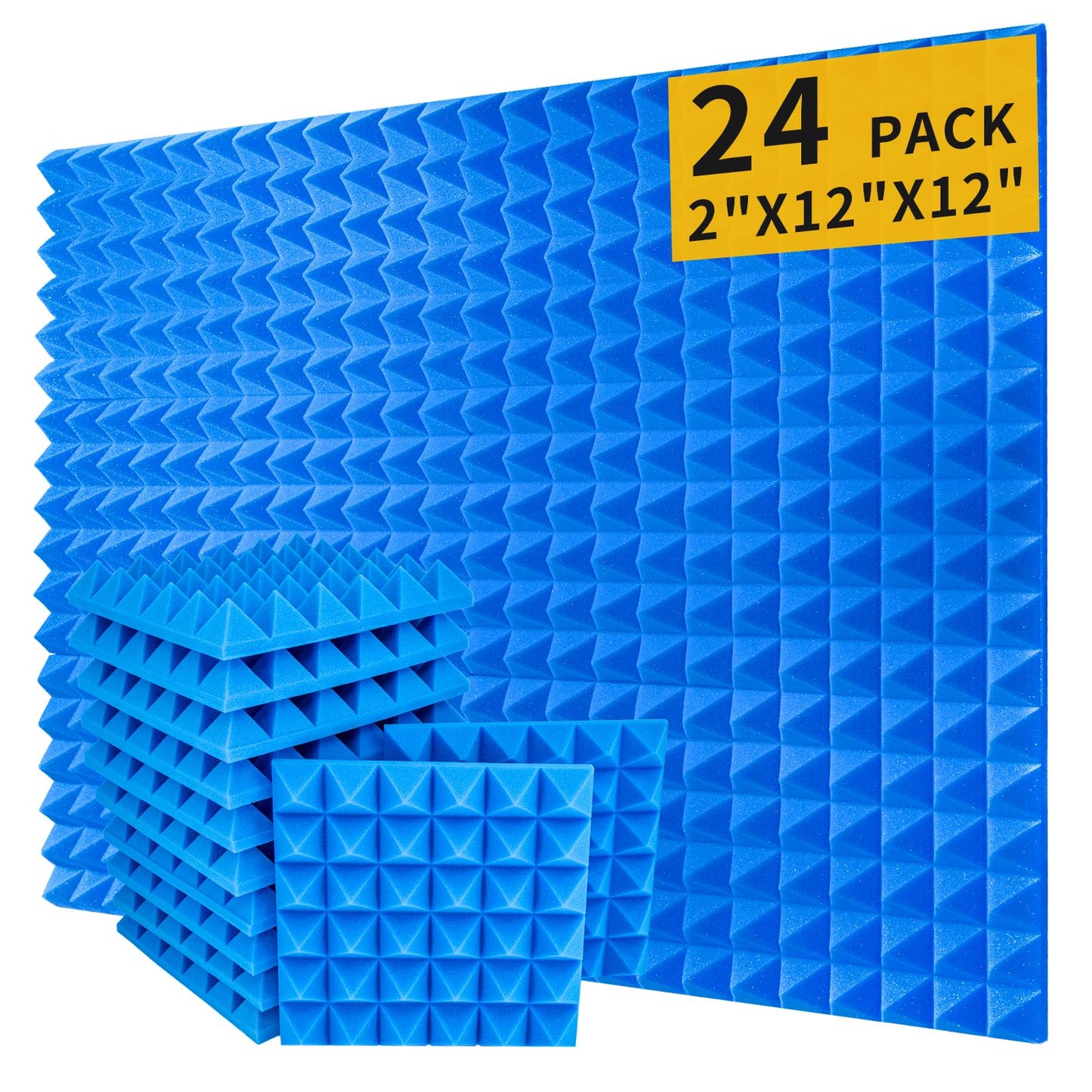 Saiqiang Blue Pyramid Sound Proof Foam Panels for Walls 2"×12"×12" High-Density 24Pack Soundproof Panels Acoustic Foam Panel Noise Absorbing for Studio Soundproofing