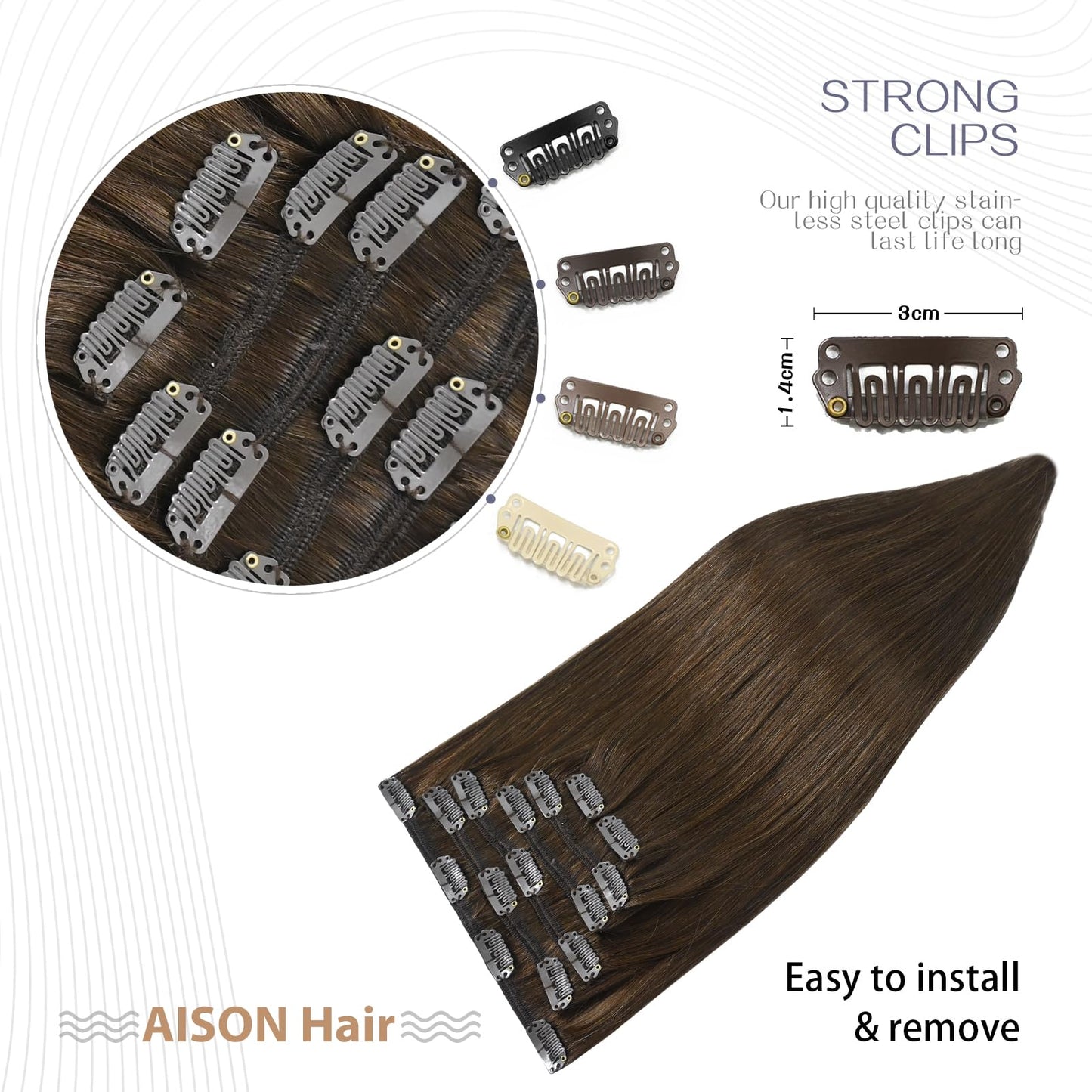 Medium Brown Clip in Hair Extensions Real Human Hair 70G Remy Human Hair Extensions Clip ins 7pcs 16clips for Women(18 Inch #4)
