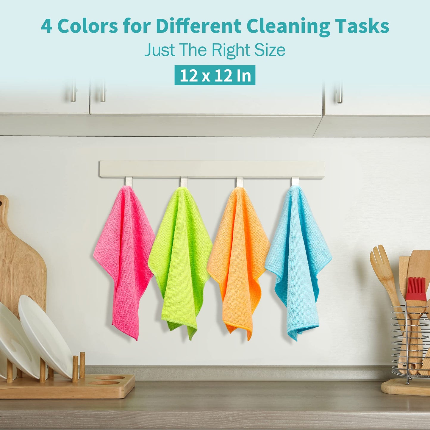 HOMERHYME Microfiber Cleaning Cloth - 60 Pack Cleaning Towels, 12" x 12" Dish Cloths, Lint Free Rag, Non-Abrasive Dusting Cloth, Washable and Reusable, Wash Cloth Towel for Kitchen, Car, House, Office